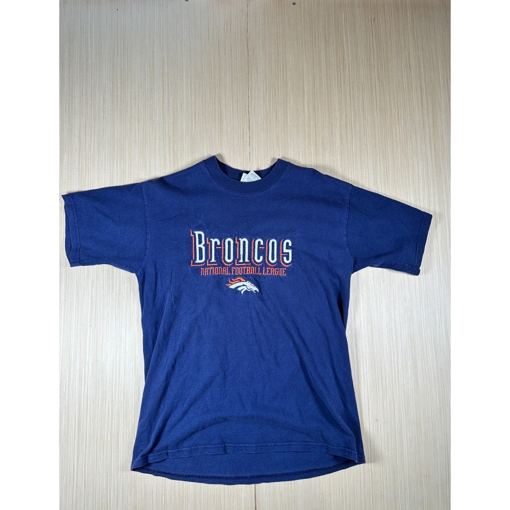 Vintage Fruit of The Loom T-Shirt Men Large Navy Heavy Cotton Denver Broncos NFL